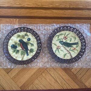 Vintage Decorative Bird Wall Plates Set - lace edges